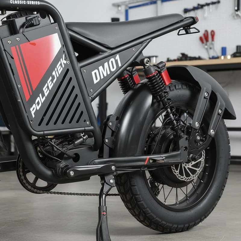 The heart of the POLEEJIEK DM01: a powerful motor, integrated battery system, and precisely tuned suspension, engineered for high-performance off-road riding.