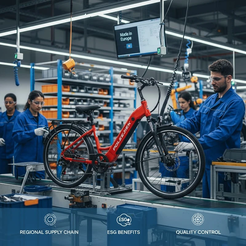 An electric bike on a manufacturing assembly line