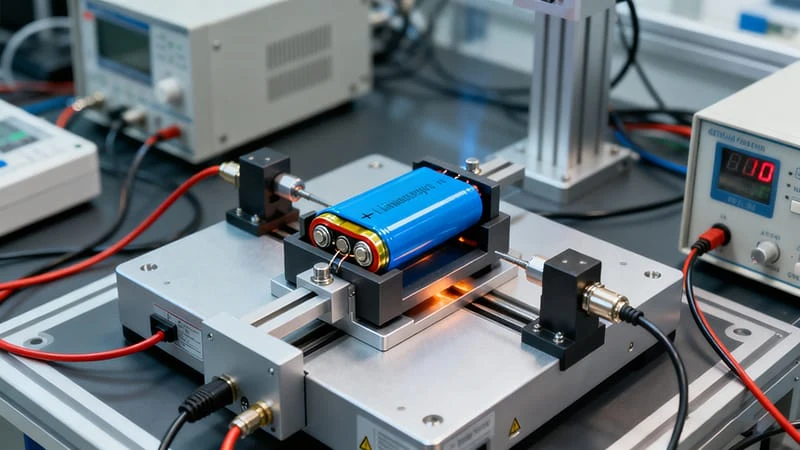 A lithium-ion e-bike battery undergoing safety testing and certification