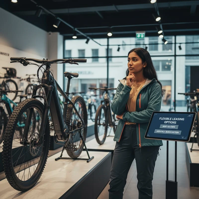 A person considering leasing an electric mountain bike