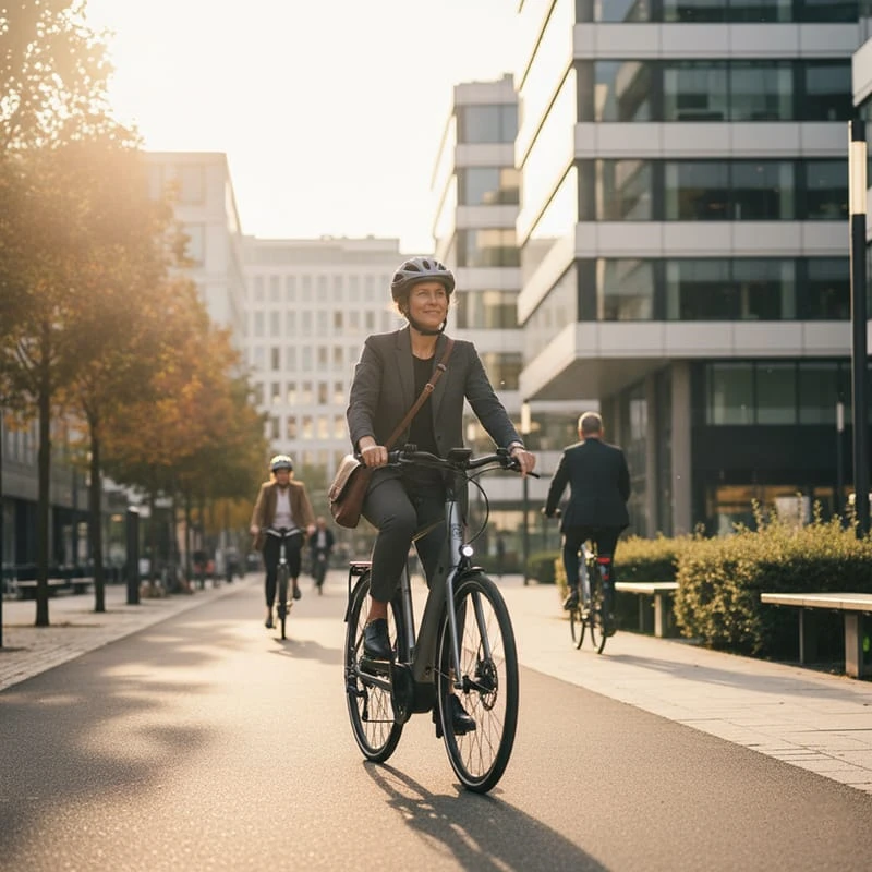A professional commuting in Germany on a high-end leased e-bike
