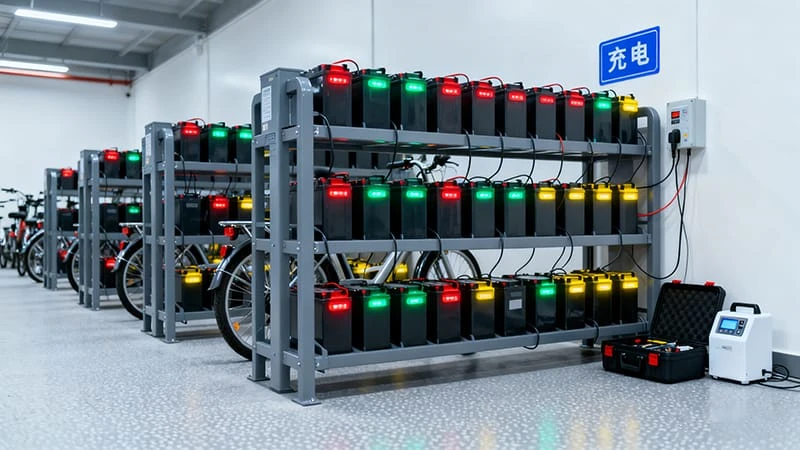 A professional charging station for multiple e-bike batteries