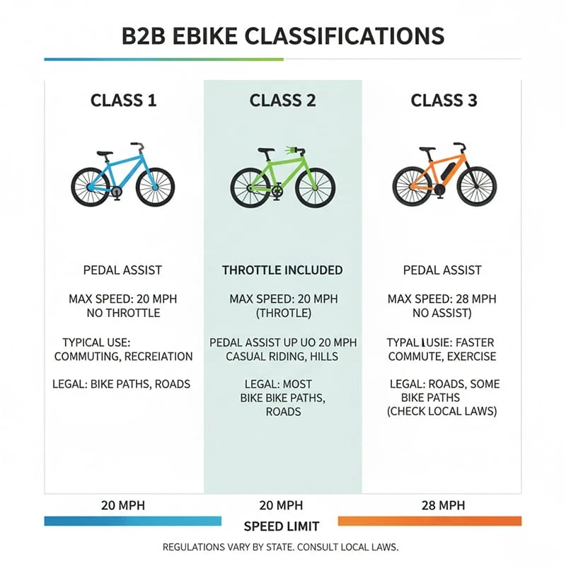 B2B comparison of Class 1, 2, and 3 ebikes for US market compliance