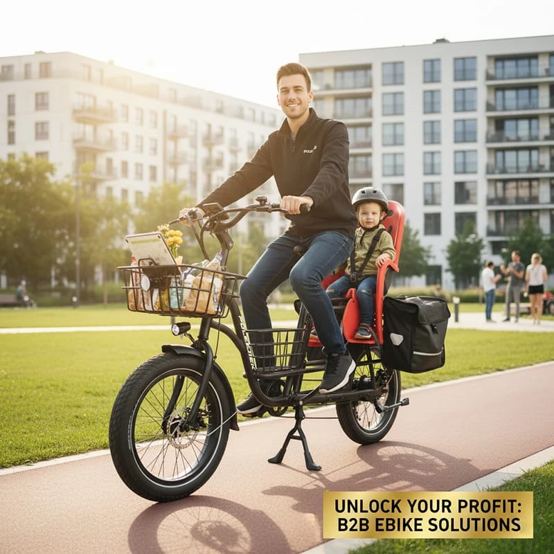 A clear image of a long-tail cargo ebike, showing the extended rear frame configured as a 2 seater electric bike for commuting.