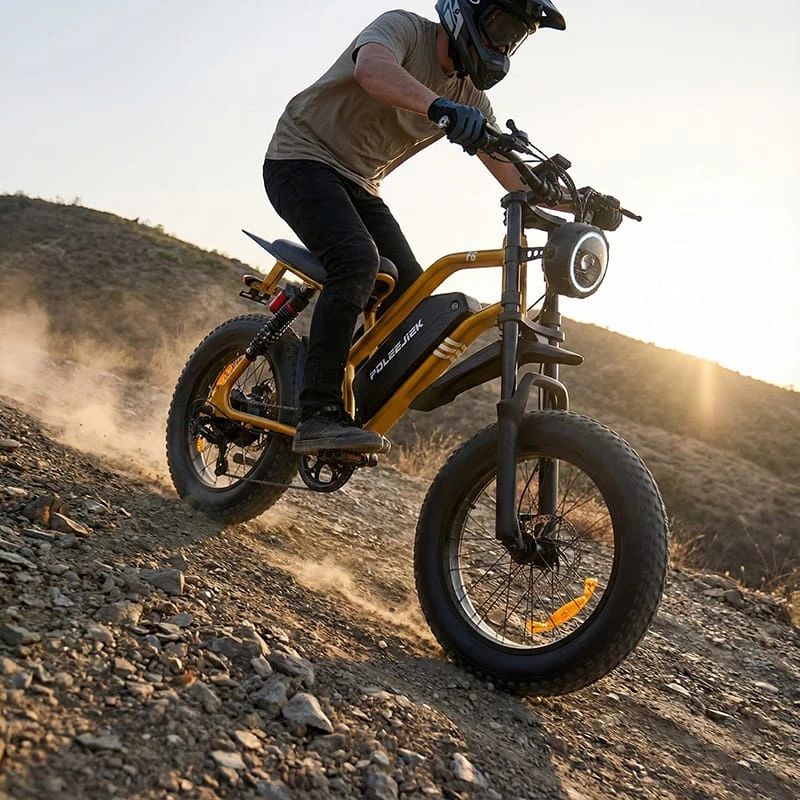 An electric mountain bike easily conquering a steep 20-degree incline, demonstrating the high torque advantage of a 1500W motor for off-road climbing.