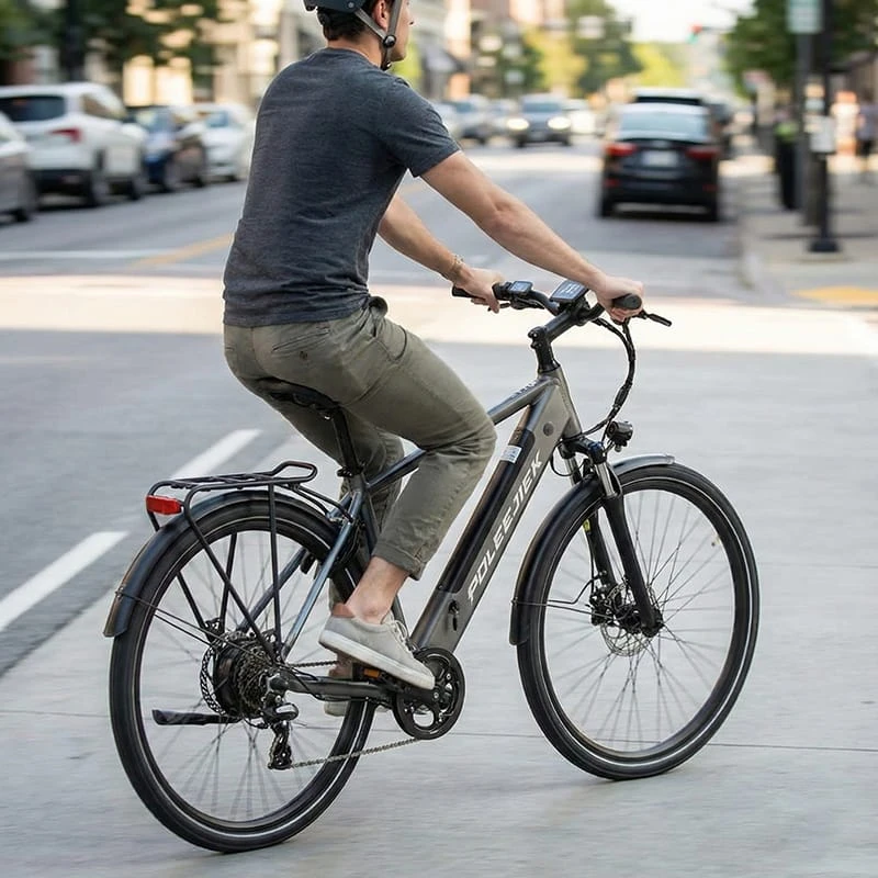 Rider using throttle on a Class 2 electric bike