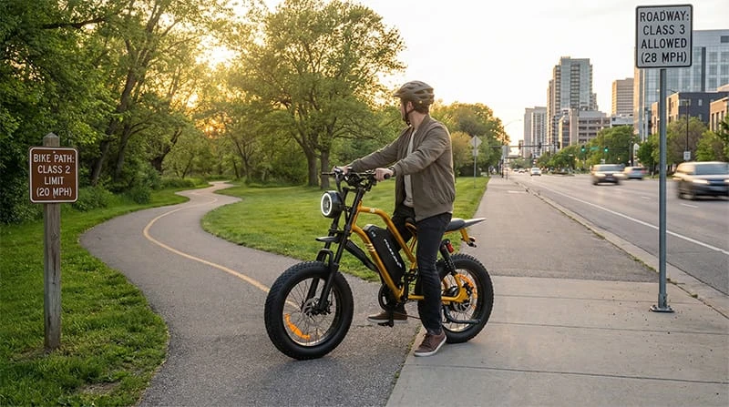 class 2 ebike, class 3 electric bike, difference between class 2 and 3 ebike, are throttle ebikes legal